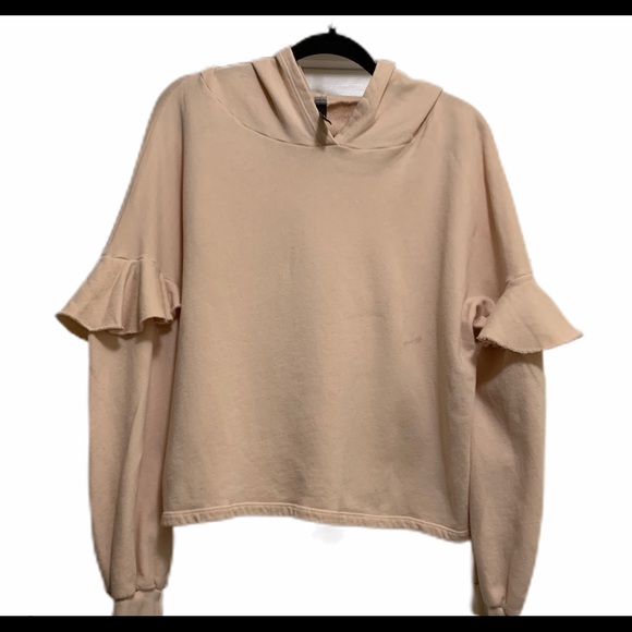 Tops - Sweatshirt with ruffle sleeve accent with hood